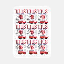 Load image into Gallery viewer, Personalized Fleece Baby Blanket - Firetrucks - The Little Arrows