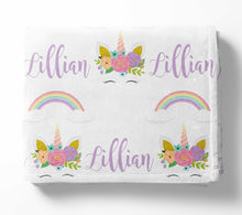 Load image into Gallery viewer, Personalized Kid Blanket - Unicorn and Rainbows - The Little Arrows