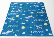 Load image into Gallery viewer, Personalized Plush Blanket - Airplanes - The Little Arrows