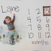 Load image into Gallery viewer, Milestone / Monthly Blanket - Mountains and Trees - The Little Arrows