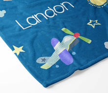 Load image into Gallery viewer, Personalized Plush Blanket - Airplanes - The Little Arrows