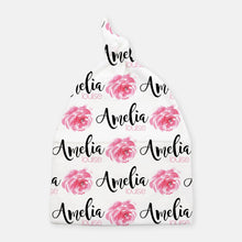 Load image into Gallery viewer, Knotted Beanie - personalized - Watercolor Rose single - The Little Arrows