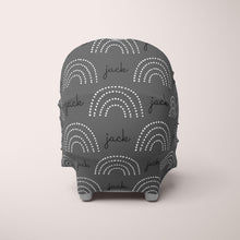 Load image into Gallery viewer, Car Seat Cover / Multi Use Cover - Dotted Rainbow charcoal - The Little Arrows