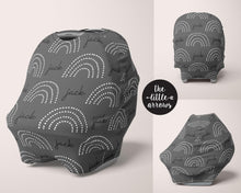 Load image into Gallery viewer, Car Seat Cover / Multi Use Cover - Dotted Rainbow charcoal - The Little Arrows