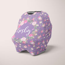 Load image into Gallery viewer, Car Seat Cover / Multi Use Cover - Floral Purple - The Little Arrows