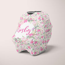 Load image into Gallery viewer, Car Seat Cover / Multi Use Cover - Floral White and Pink - The Little Arrows