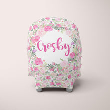 Load image into Gallery viewer, Car Seat Cover / Multi Use Cover - Floral White and Pink - The Little Arrows