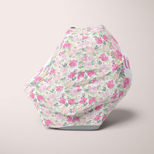 Load image into Gallery viewer, Car Seat Cover / Multi Use Cover - Floral White and Pink - The Little Arrows