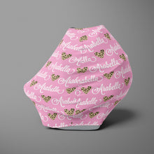 Load image into Gallery viewer, Car Seat Cover / Multi Use Cover - Leopard Heart pink - The Little Arrows