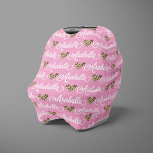 Load image into Gallery viewer, Car Seat Cover / Multi Use Cover - Leopard Heart pink - The Little Arrows