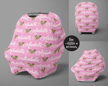 Load image into Gallery viewer, Car Seat Cover / Multi Use Cover - Leopard Heart pink - The Little Arrows
