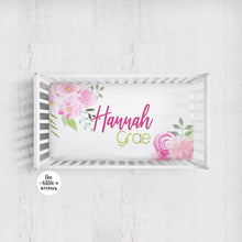 Load image into Gallery viewer, Personalized Crib Sheet - Watercolor Pink Floral - The Little Arrows