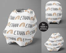 Load image into Gallery viewer, Car Seat Cover / Multi Use Cover - Rainbow browns/golds - The Little Arrows