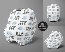 Load image into Gallery viewer, Car Seat Cover / Multi Use Cover - Rainbow blues - The Little Arrows