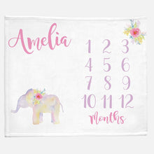 Load image into Gallery viewer, Milestone / Monthly Blanket - Watercolor Elephant - The Little Arrows