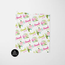 Load image into Gallery viewer, Personalized Jersey Knit Swaddle - Peonies and Roses - the Hannah Grae collection - The Little Arrows
