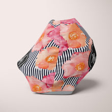 Load image into Gallery viewer, Car Seat Cover / Multi Use Cover - Floral with Black and White Stripes - The Little Arrows