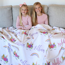 Load image into Gallery viewer, Personalized Kid Blanket - Unicorn and Rainbows - The Little Arrows