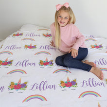 Load image into Gallery viewer, Personalized Kid Blanket - Unicorn and Rainbows - The Little Arrows