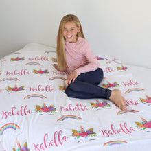 Load image into Gallery viewer, Personalized Kid Blanket - Unicorn and Rainbows - The Little Arrows