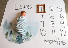 Load image into Gallery viewer, Milestone / Monthly Blanket - Mountains and Trees - The Little Arrows