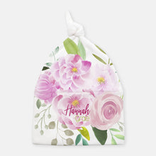 Load image into Gallery viewer, Knotted Beanie - personalized - Peonies and Roses - the Hannah Grae collection - The Little Arrows