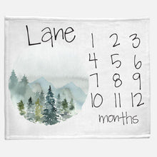 Load image into Gallery viewer, Milestone / Monthly Blanket - Mountains and Trees - The Little Arrows