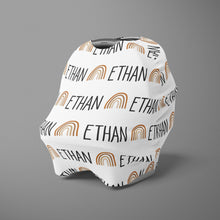 Load image into Gallery viewer, Car Seat Cover / Multi Use Cover - Rainbow browns/golds - The Little Arrows
