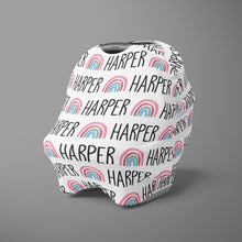 Load image into Gallery viewer, Car Seat Cover / Multi Use Cover - Rainbow pink/turquoise - The Little Arrows
