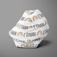 Load image into Gallery viewer, Car Seat Cover / Multi Use Cover - Rainbow browns/golds - The Little Arrows