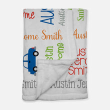 Load image into Gallery viewer, Personalized Plush Blanket - All Over Cars and Trucks - The Little Arrows