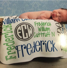 Load image into Gallery viewer, Personalized Baby Blanket - Monogram Baby Blanket - Swaddle Receiving Blanket - Baby Shower Gift - Custom Blanket - Monogrammed - Name