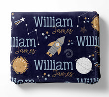 Load image into Gallery viewer, Space Name Blanket - Personalized Galaxy Blanket - Kid Name Blanket - Monogram Blanket - Personalized Blanket - Planets Name Blanket