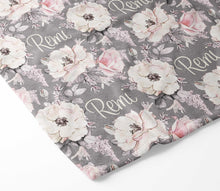 Load image into Gallery viewer, Floral Name Blanket - Girl Stretchy Swaddle Blanket - Blanket with Name - Personalized Girl Blanket - Monogram Girl Blanket - Baby Girl