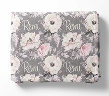 Load image into Gallery viewer, Floral Name Blanket - Girl Stretchy Swaddle Blanket - Blanket with Name - Personalized Girl Blanket - Monogram Girl Blanket - Baby Girl
