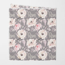 Load image into Gallery viewer, Floral Name Blanket - Girl Stretchy Swaddle Blanket - Blanket with Name - Personalized Girl Blanket - Monogram Girl Blanket - Baby Girl