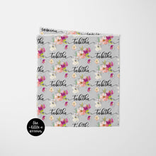 Load image into Gallery viewer, Personalized Jersey Knit Swaddle - Tabitha floral - The Little Arrows