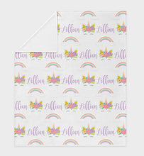 Load image into Gallery viewer, Personalized Kid Blanket - Unicorn and Rainbows - The Little Arrows