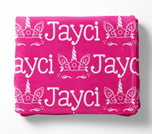 Load image into Gallery viewer, Personalized Kid Blanket - Name and Unicorn - The Little Arrows
