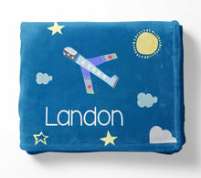 Load image into Gallery viewer, Personalized Plush Blanket - Airplanes - The Little Arrows
