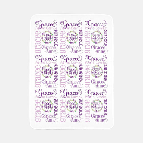 Personalized Fleece Baby Blanket - Floral Wreath - The Little Arrows