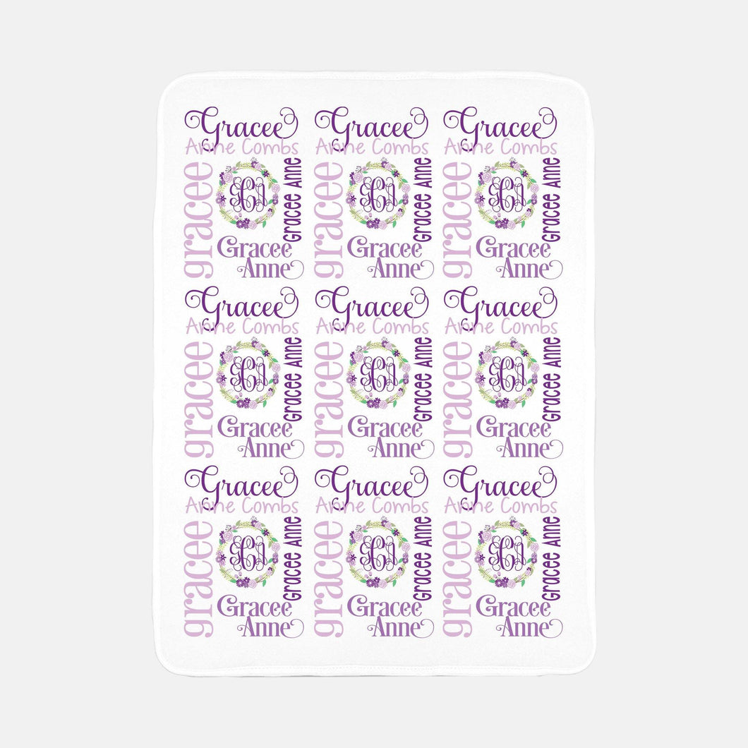Personalized Fleece Baby Blanket - Floral Wreath - The Little Arrows
