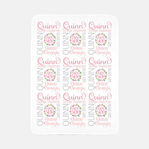 Personalized Fleece Baby Blanket - Floral Wreath - The Little Arrows