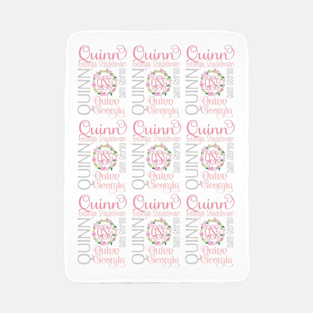 Personalized Fleece Baby Blanket - Floral Wreath - The Little Arrows