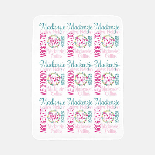 Personalized Fleece Baby Blanket - Floral Wreath - The Little Arrows