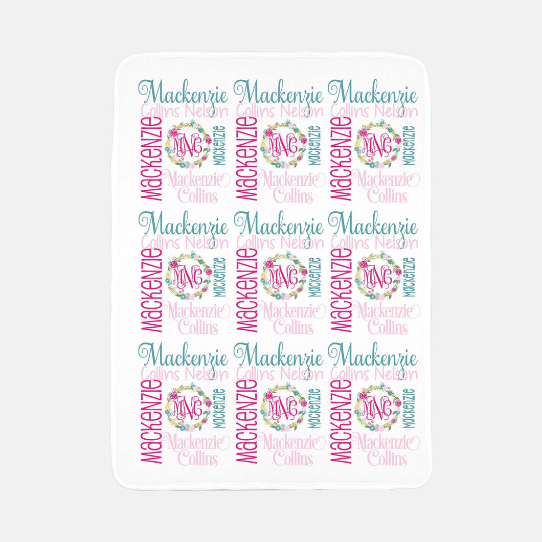 Personalized Fleece Baby Blanket - Floral Wreath - The Little Arrows