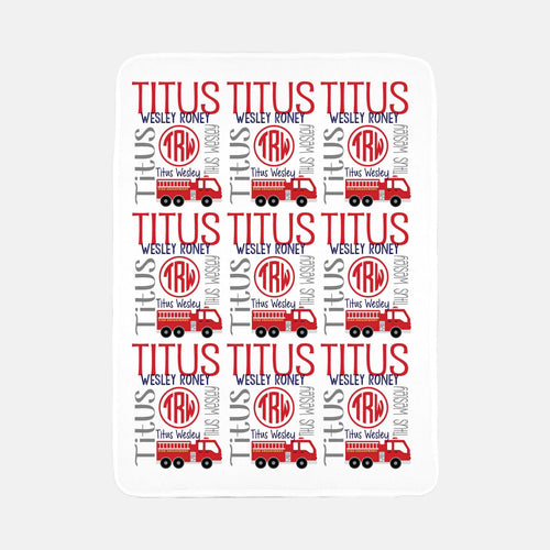 Personalized Fleece Baby Blanket - Firetrucks - The Little Arrows