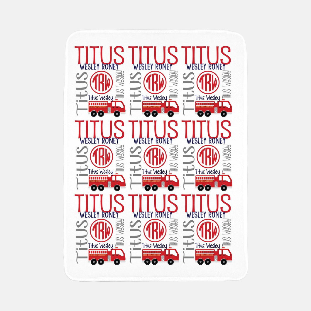 Personalized Fleece Baby Blanket - Firetrucks - The Little Arrows