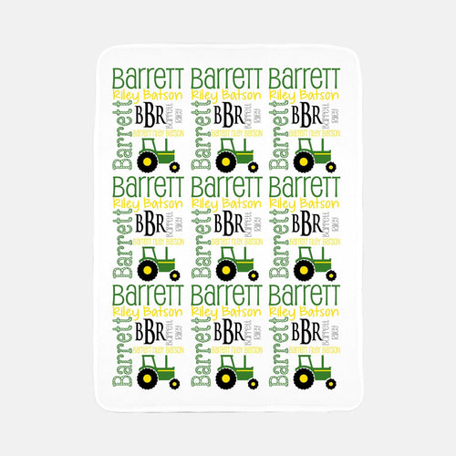 Personalized Fleece Baby Blanket - Tractors - The Little Arrows