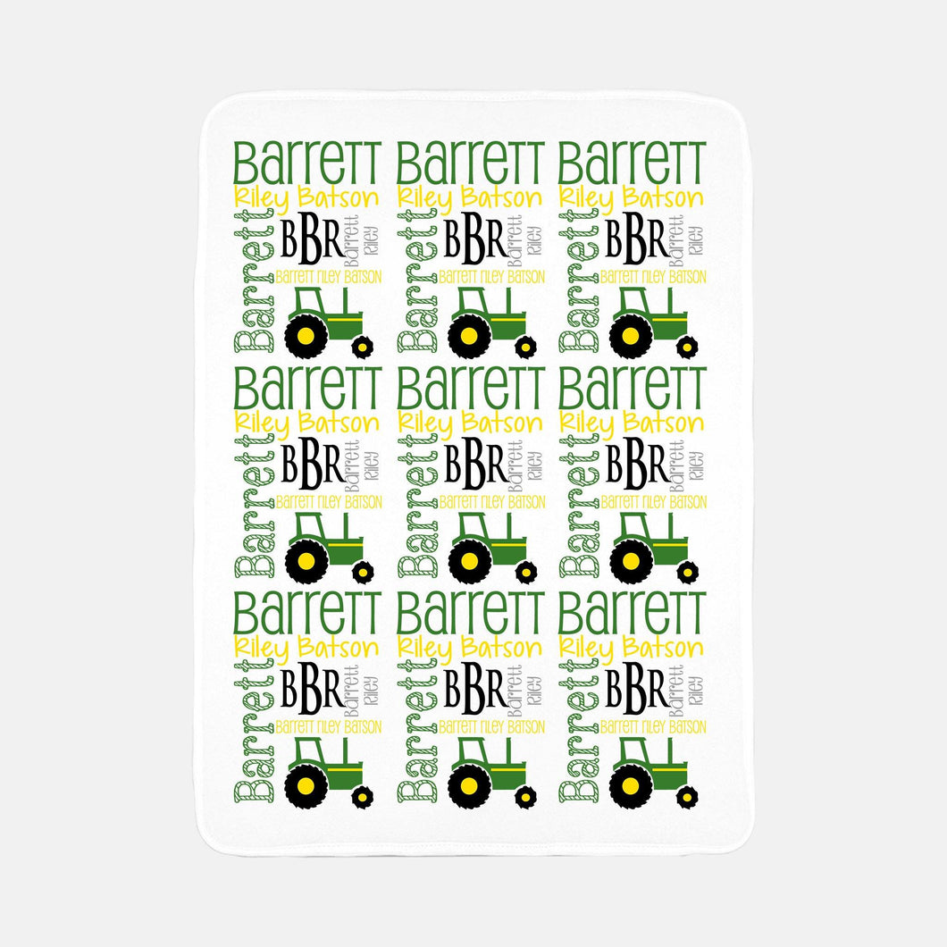Personalized Fleece Baby Blanket - Tractors - The Little Arrows